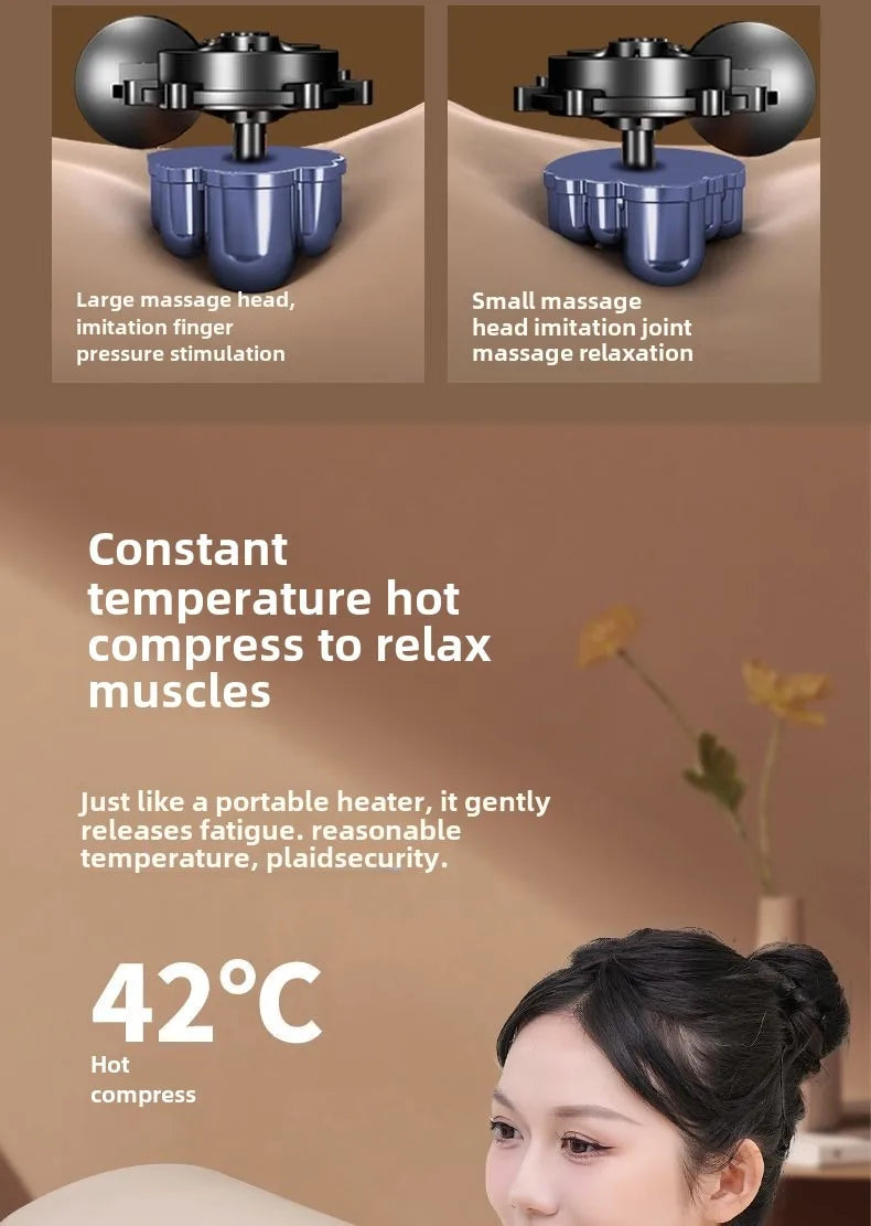 JAIYORL Rechargeable Shiatsu Portable Massager, Massage Cushion for Neck, Shoulder, Back, with Rotating Heads Heat