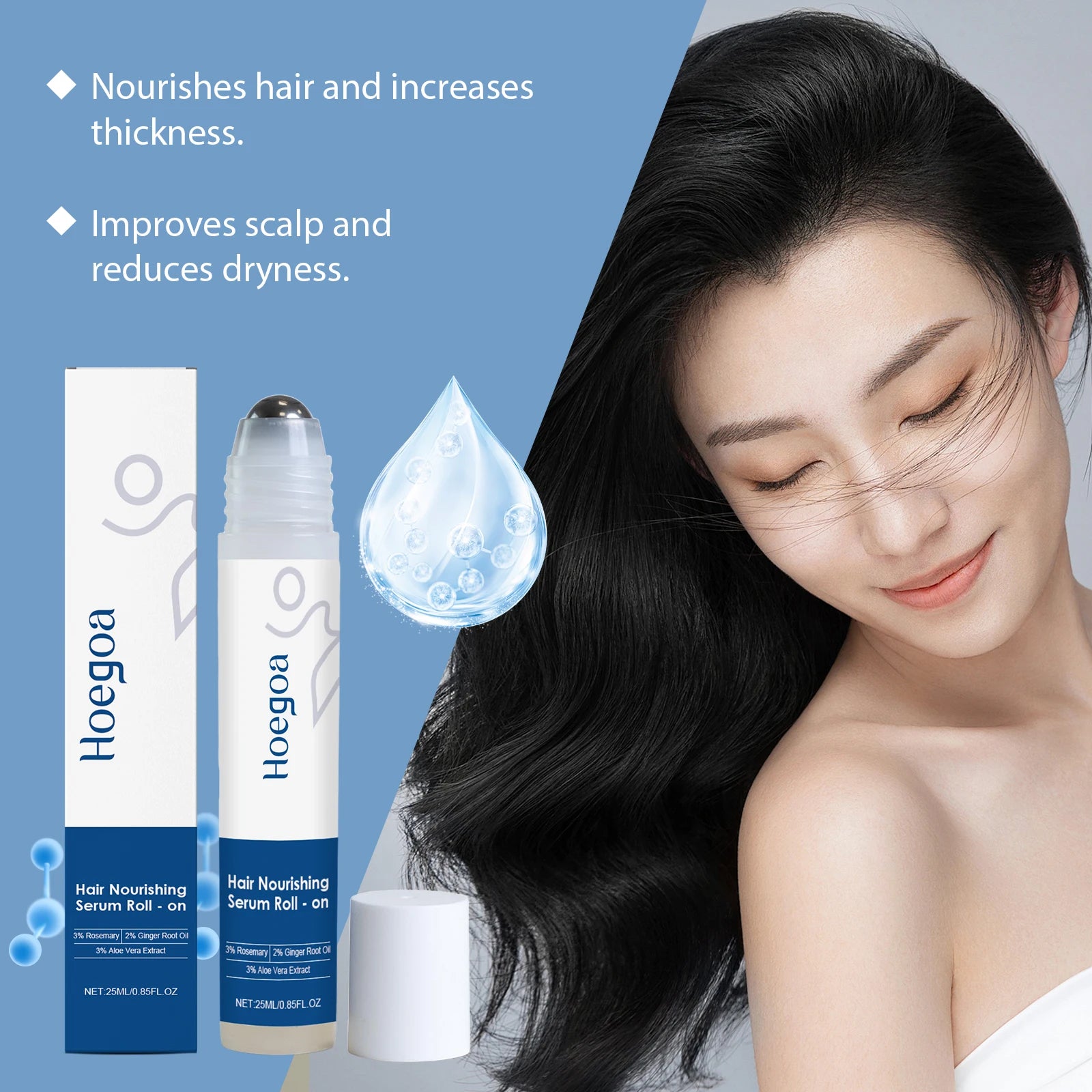 25mlHair Care Serum Roll-On Prevent Hair Loss Baldness Scalp Massage Repair Dry Damaged Hair 3% Rosemary Nourishing Hair Essence