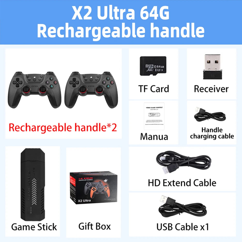 X2 Ultra X2 Plus GD10 Pro 4K Game Stick 3D HD Retro Video Game Console Wireless Controller TV 50 Emulator For PS1/N64/DC  Gift