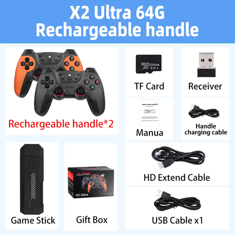 X2 Ultra X2 Plus GD10 Pro 4K Game Stick 3D HD Retro Video Game Console Wireless Controller TV 50 Emulator For PS1/N64/DC  Gift