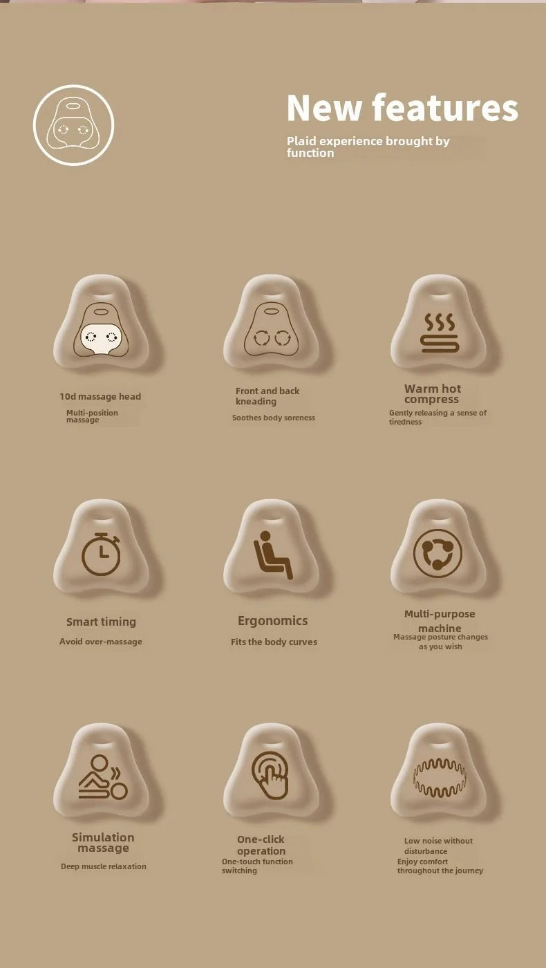 JAIYORL Rechargeable Shiatsu Portable Massager, Massage Cushion for Neck, Shoulder, Back, with Rotating Heads Heat