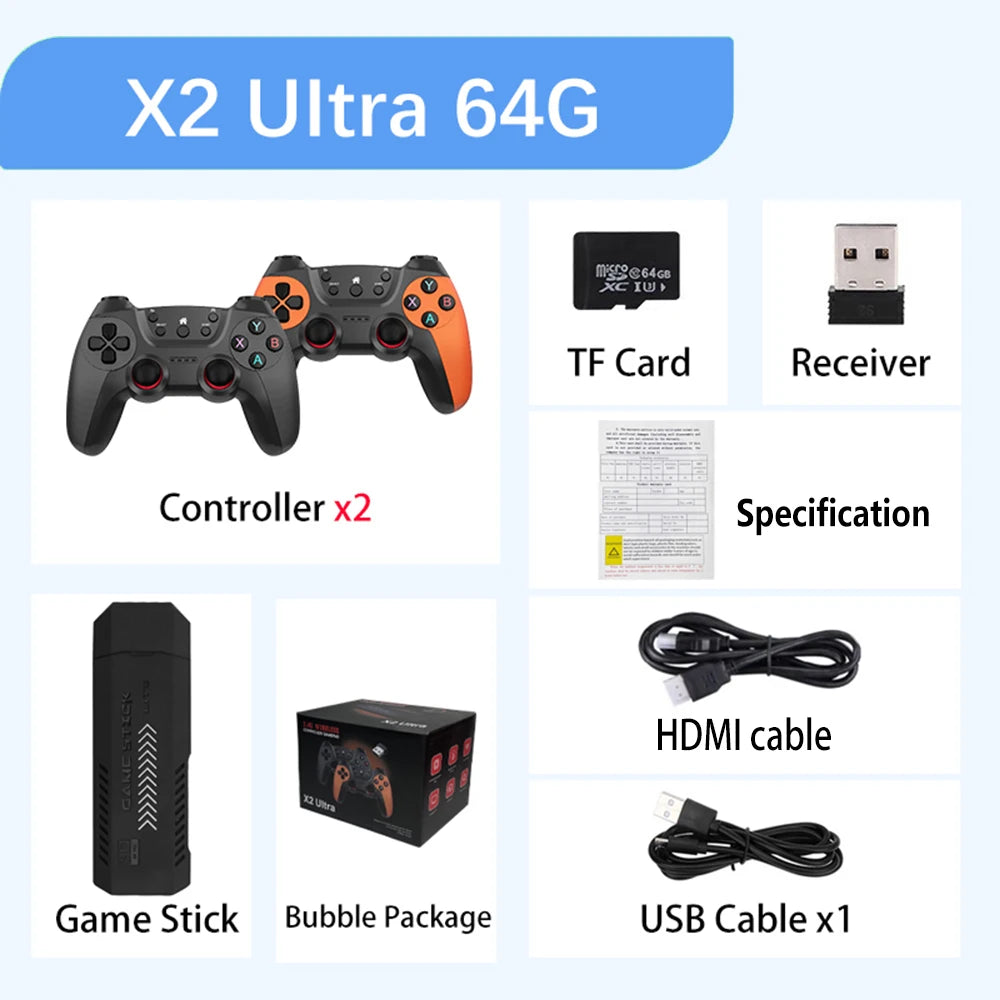 X2 Ultra X2 Plus GD10 Pro 4K Game Stick 3D HD Retro Video Game Console Wireless Controller TV 50 Emulator For PS1/N64/DC  Gift